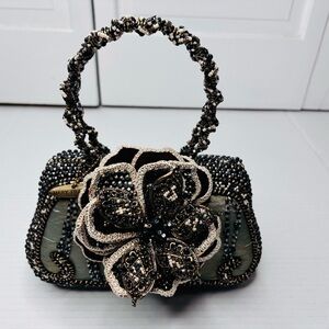 MARY FRANCES Dark Multi-Toned Vintage Beaded Floral Clutch